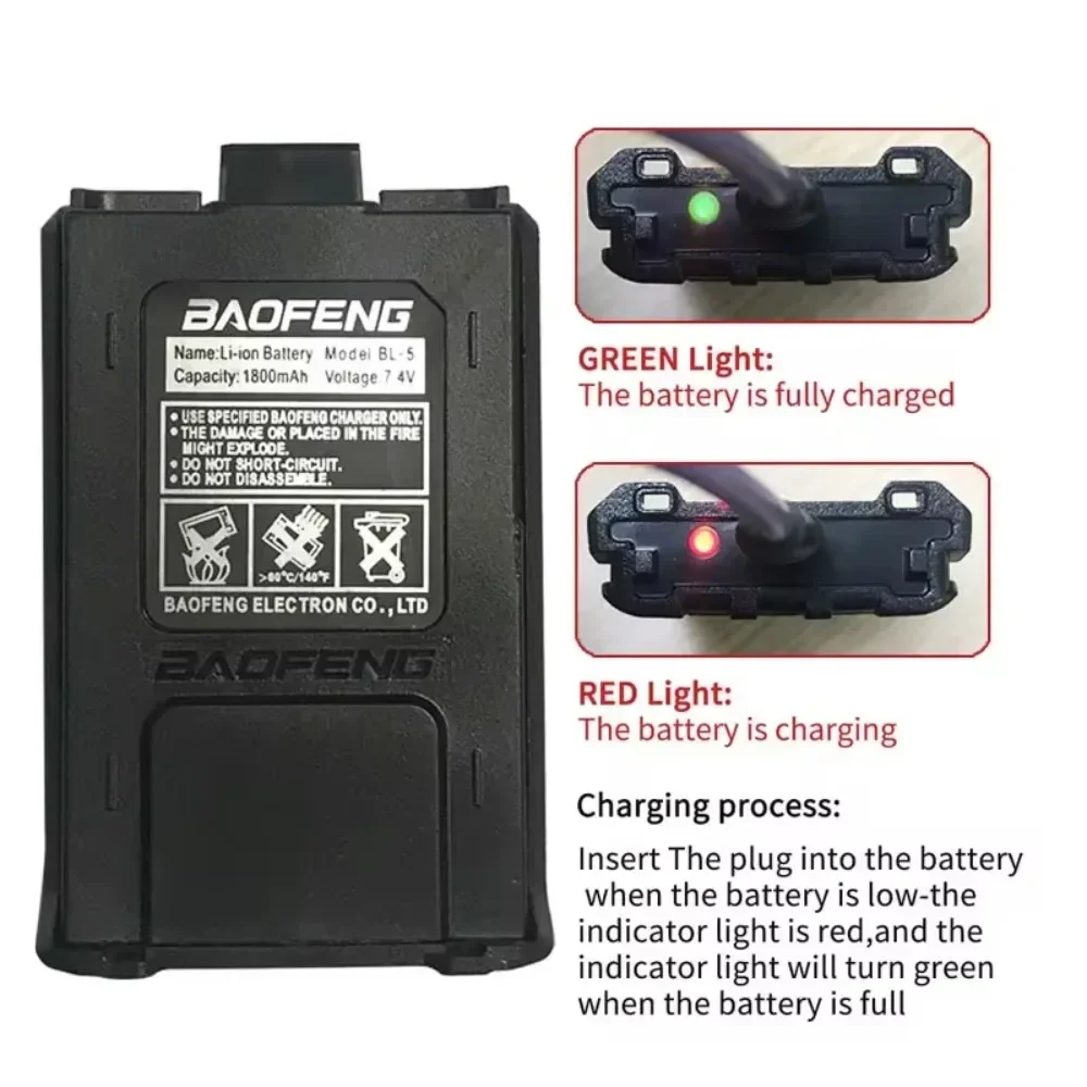 BL-5 For Baofeng UV 5R Battery 1800mAh Type-C Charger Accessories For Walkie Talkie UV5R UV-5RE DM-5R Plus BF-F8 Accessories