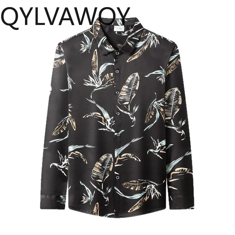 QYLVAWOY 92.5% Mulberry Silk Men's Shirts Long Sleeve Shirt 2025 Spring Autumn Shirts for Man Vacation Camisas Masculina Premium