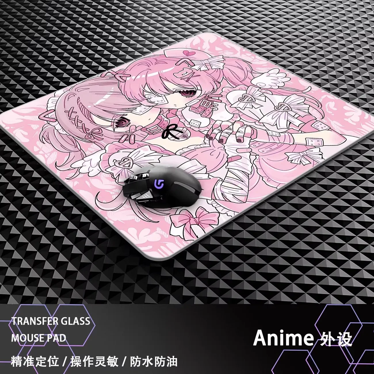 Japanese Anime Pink Girl Y2K Glass Gaming Mouse Pad Smooth Frosted Surface Desk Mat Tempered Upgrade FPS Office Mousepad Esports
