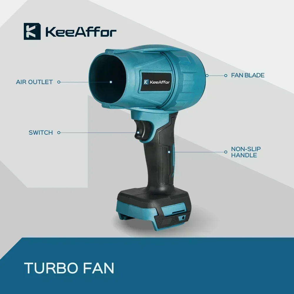 KEEAFFOR 2000W 200M/S Brushless Turbo Ventilatore Cordless Violento Palmare Strumento di Soffiaggio della Polvere Ventilatore di Aria Elettrico per Makita 18V Batteria