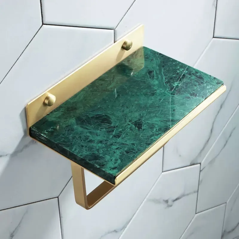 Tissue Rack Toilet Roll Paper Holder Brushed Gold Brass & Marble Bathroom Shelf Green/White Bath Hardware Wall Mount New Arrival