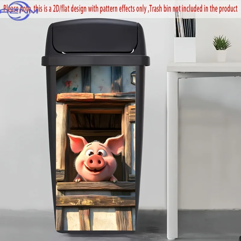1pc of 2D/Flat Sticker for Garbage Bins, Measuring 14.57 by  cm, Featuring a Cartoon Pig Peeking Out of a Window, Perfect for