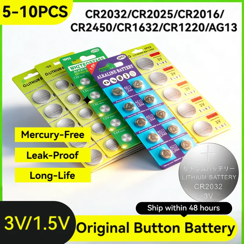 

Premium CR2032 CR2025 CR2016 CR2450 CR1632 LR44 Button Cell Batteries, Long Life Lithium for Watch Toy Clock Remote Control
