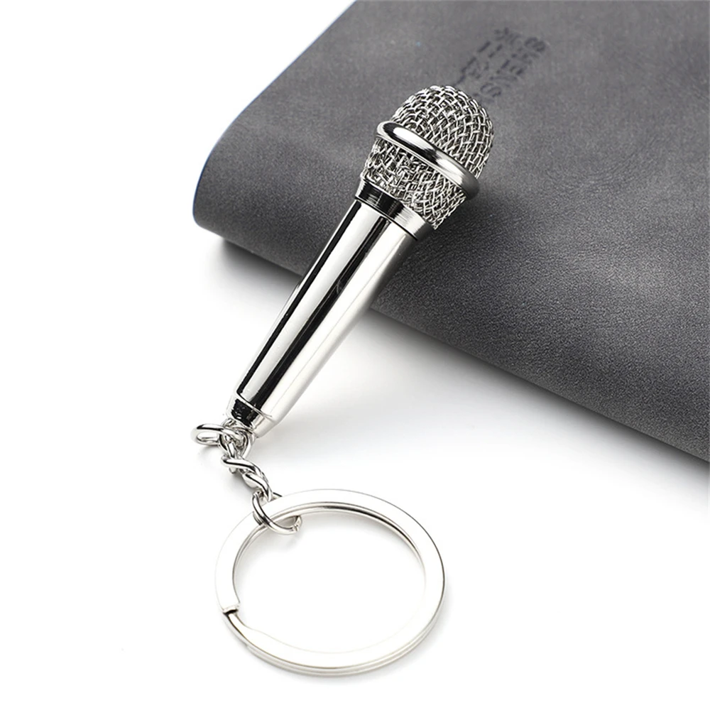 Metal Hip-hop Microphone Keychain for Women Men Mini Microphone Key Ring Car Key Holder Funny Singer Gift Handbag Accessories