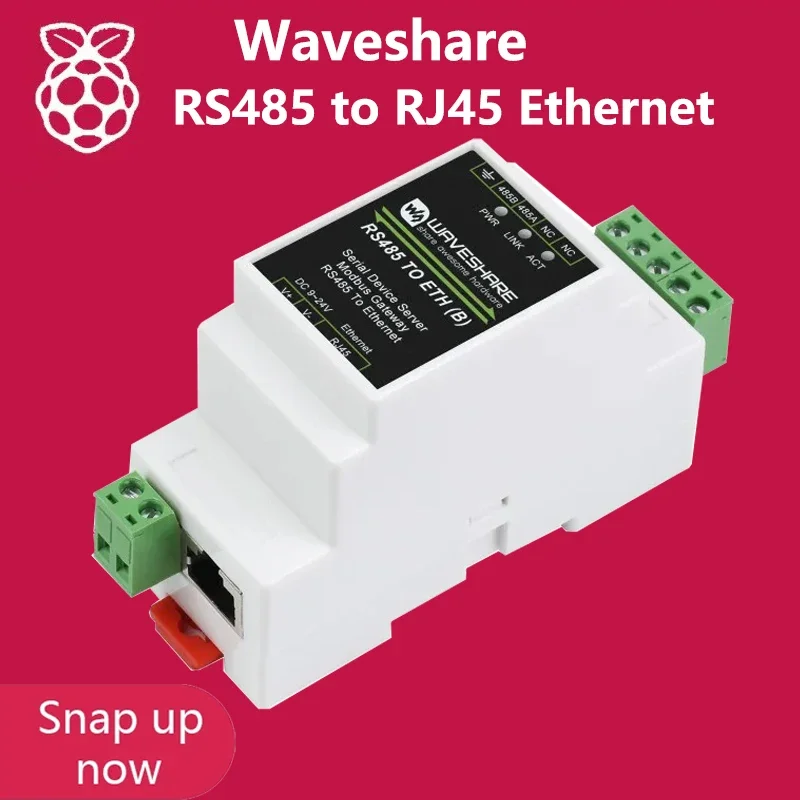 Waveshare RS485 to RJ45 Ethernet, Industrial serial server, TCP/IP to serial, rail-mount support, with POE function(optional)
