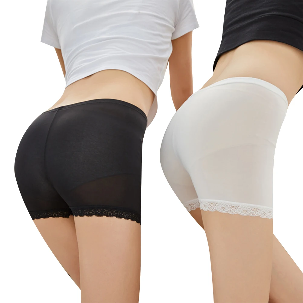 

2 PCS Ice Silk Safety Pants ' Shorts Panties Seamless Skin Touch Lace Women's