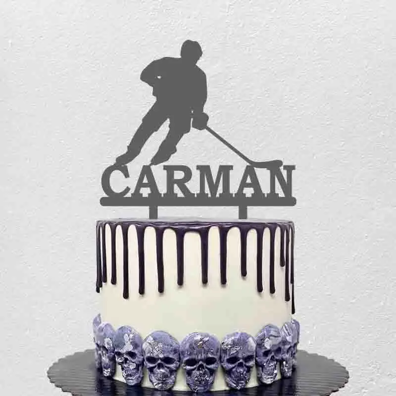 Personalized Ice Hockey Cake Topper Custom Name Age Man Playing Ice Hockey For Ice Hockey Player Birthday Party Cake Decoration