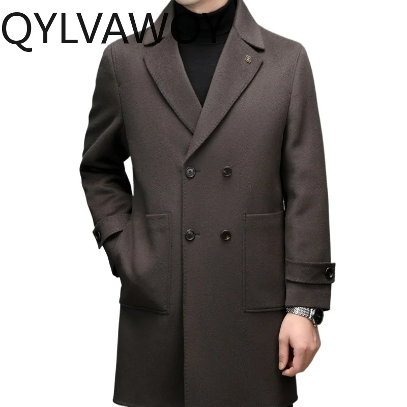 QYLVAWOY 93% Wool Cashmere Men Jacket Tailored Collar Mid Length Jackets for Man Business Casual Thicken Coat Casacos Masculino