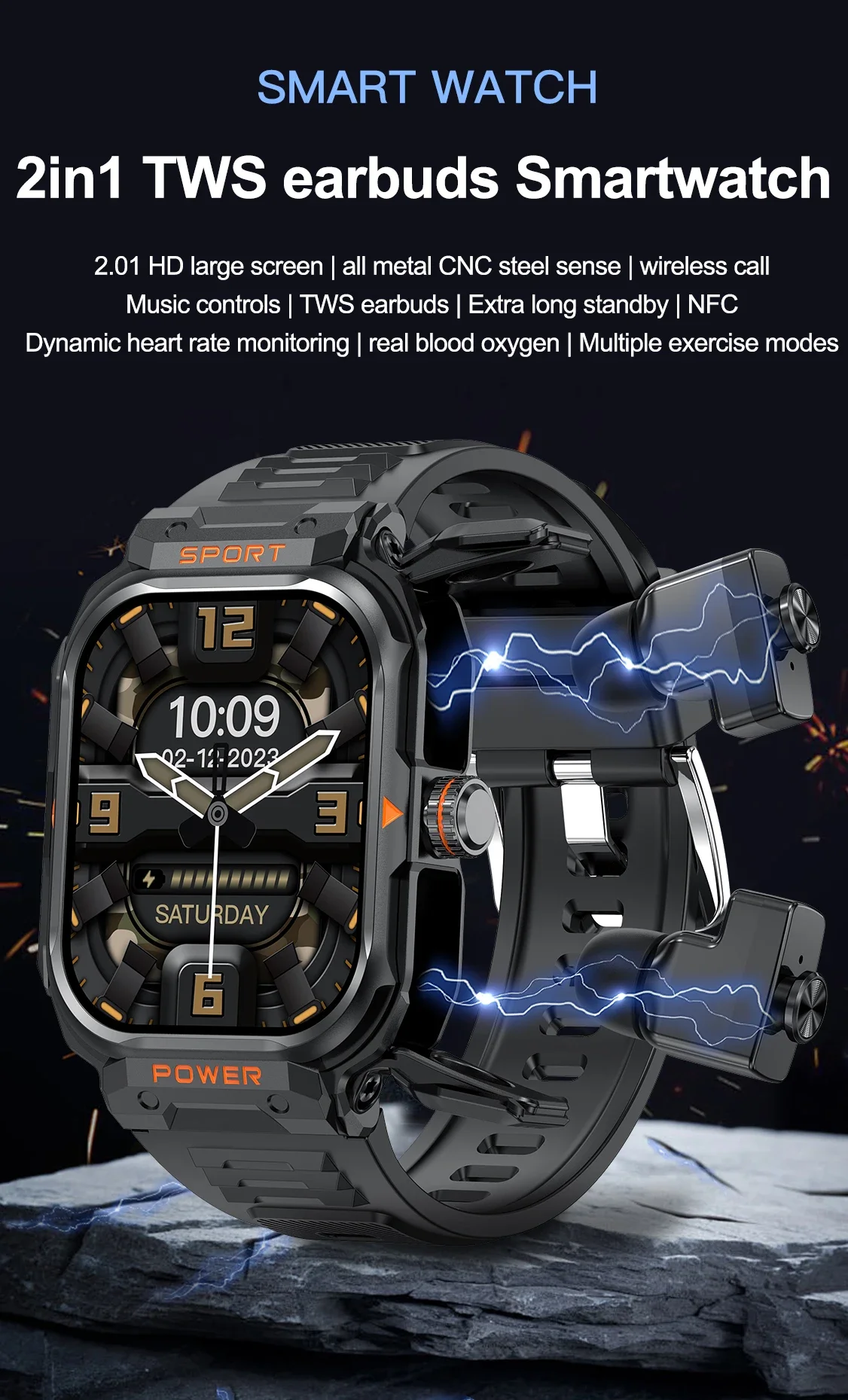 Health Monitor Sport Music Earphone Smart Watch TWS Headset 2 in 1 Wireless Bluetooth Dual Earbuds Call Smart Watch