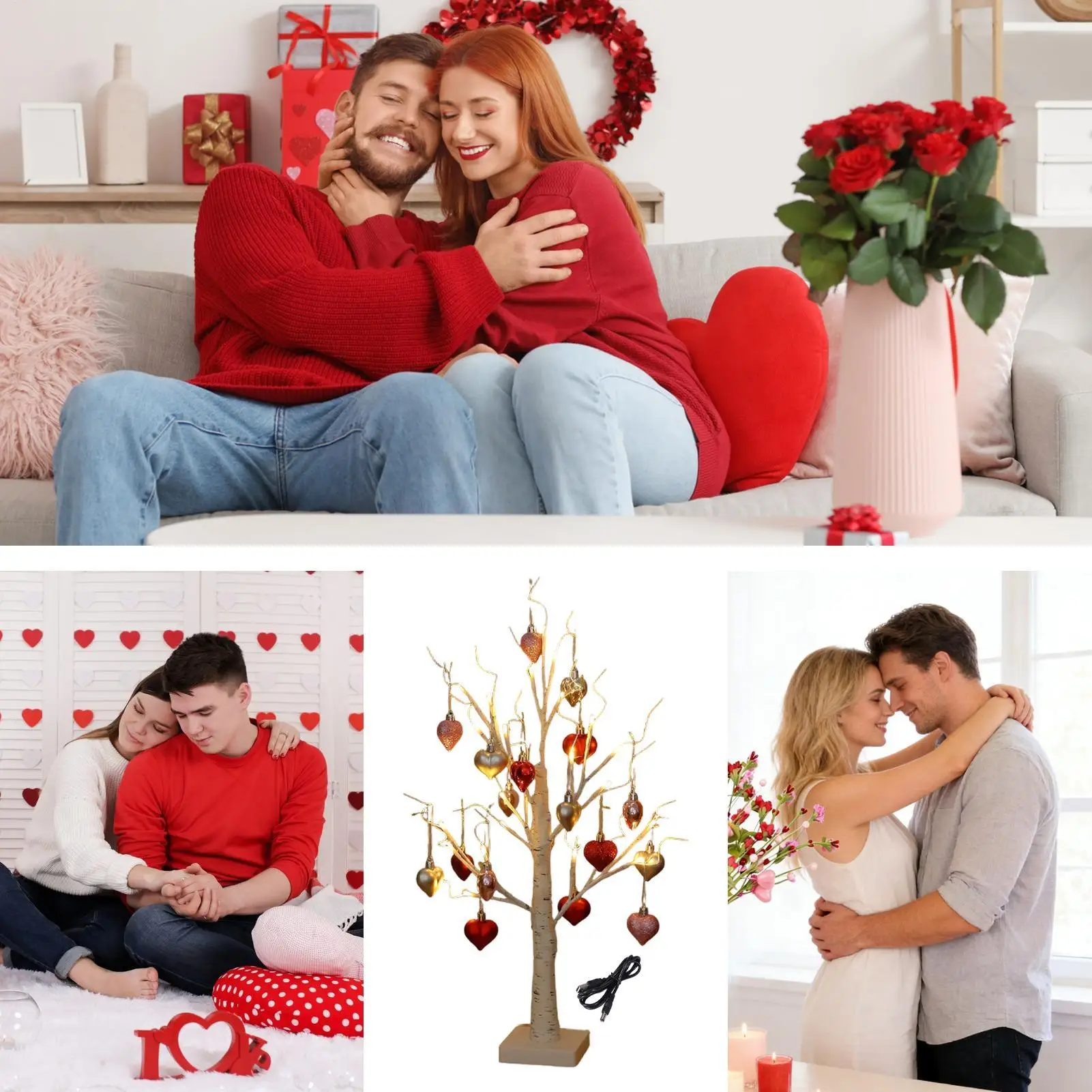 

Светящиеся деревья для декора интерьера: романтические искусственные березы с 18 украшениями в форме сердца, светящееся дерево на День святого Валентина