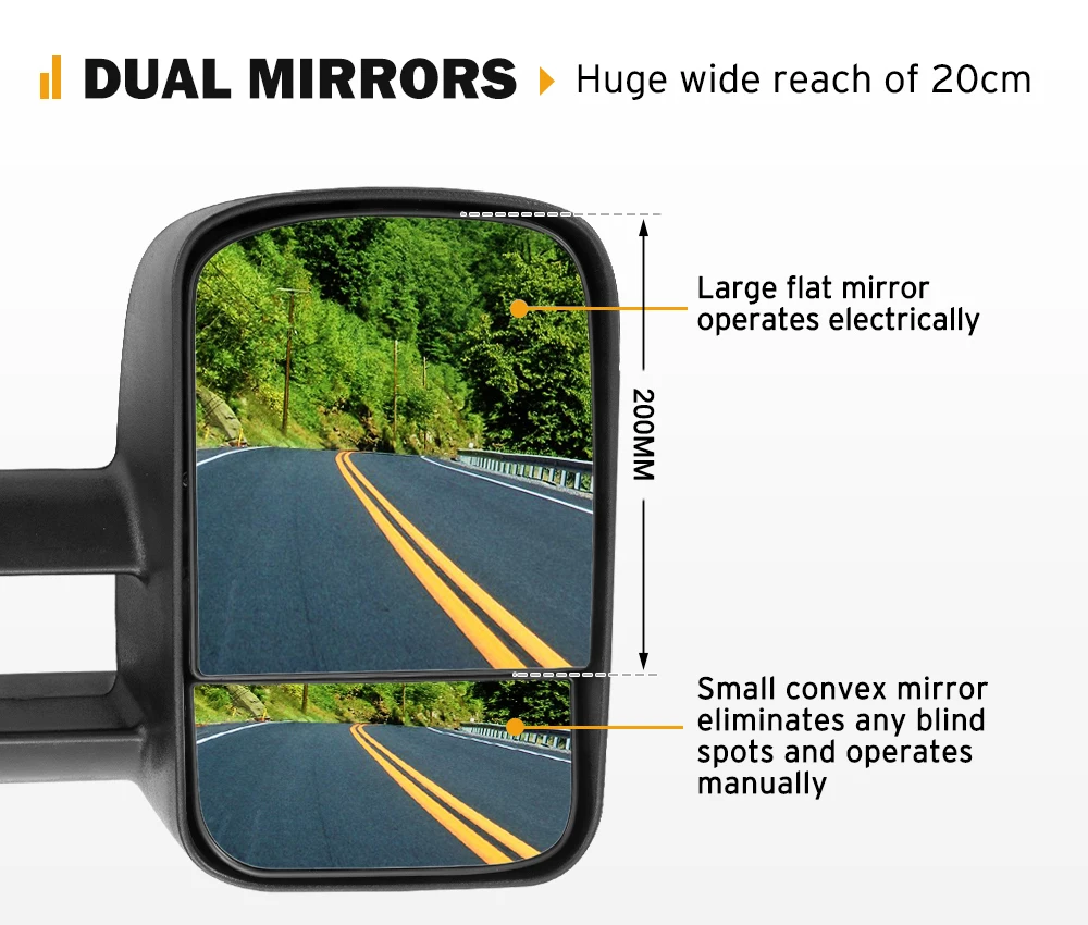 Trailer RV 4x4 4WD Pickup Car Extendable Towing Mirrors For Ford Ranger PJ PK PX 2009-2011