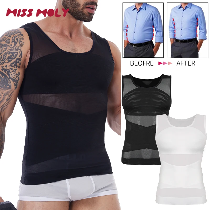 Mens Slimming Compression Shirts Flat Belly Body Shaper Undershirt Hide Gynecomastia Moobs Shapewear Vest Tummy Control Tank Top