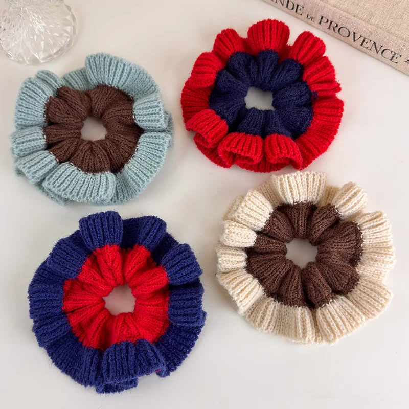 Korean-Style Color-Block Knit Yarn Hair Tie for Women Lazy-Chic Bun Hairstyle Extra-Large Hair Accessory Hair Band