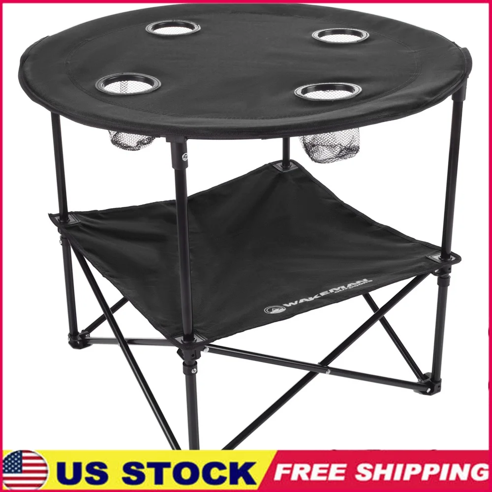 

Lightweight Folding Camping Table with 4 Cupholders and Carry Bag Portable Outdoor Picnic Tailgate Beach Table Easy Assembly