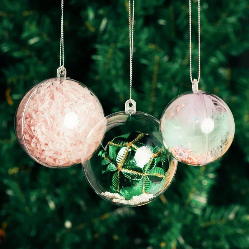 5/6/8/10CM Christmas Transparent Balls Hollow DIY Plastic Fillable Bauble Xmas Tree Hanging Ornaments Home Party Gifts Box Decor