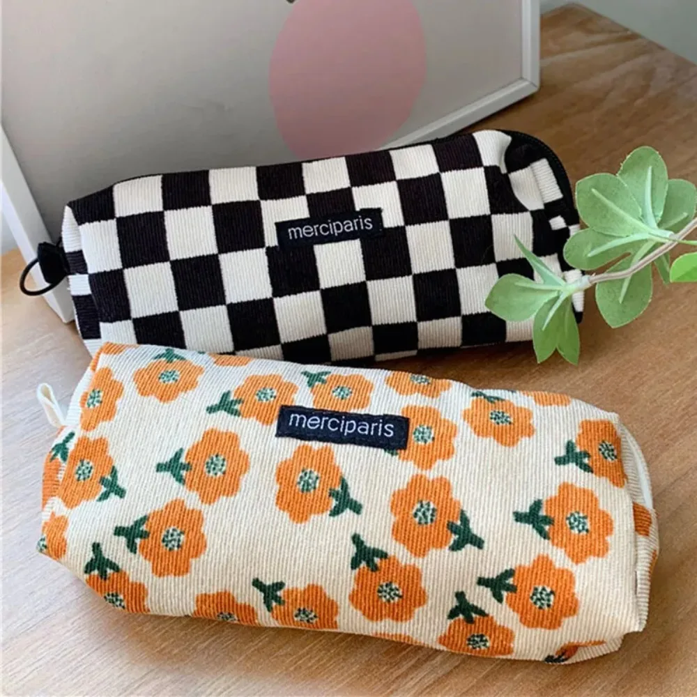 Image of Damen-Kosmetiktasche aus Cord, Reise-Organizer, Lippenstift- und Münzgeldbörse, Aufbewahrungstasche, Make-up-Handtaschen, Schreibwaren-Etui, Schminktasche