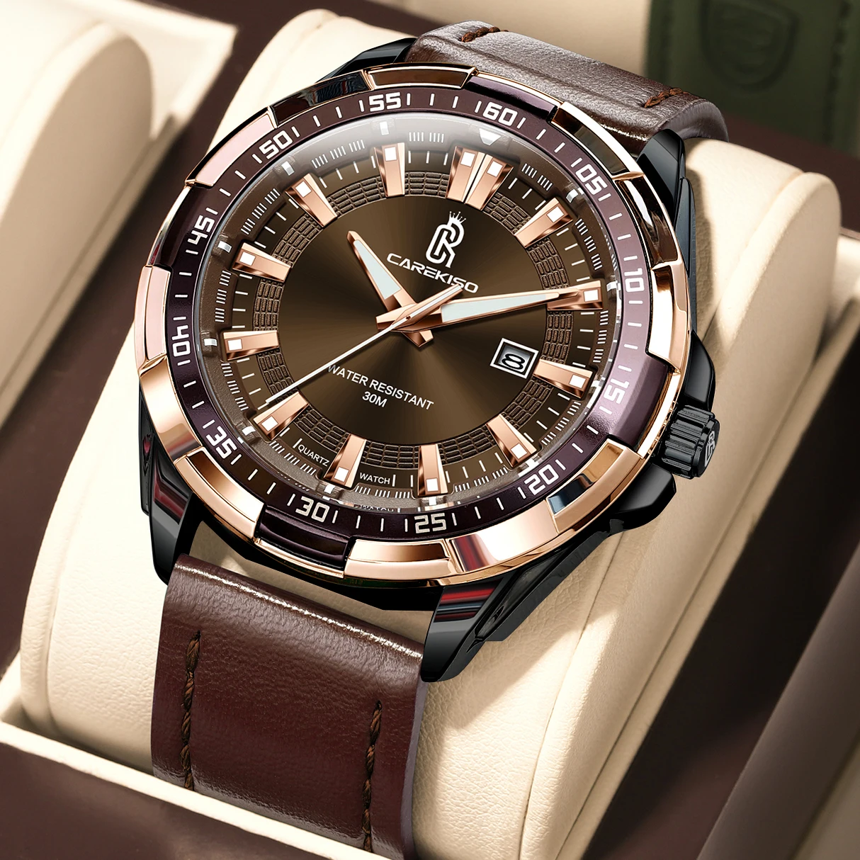 

CAREKISO Business Luxury Men's Clock Waterproof Luminous Date Men Wristwatch Sports Leather Quartz Fashion Watches For Man Reloj