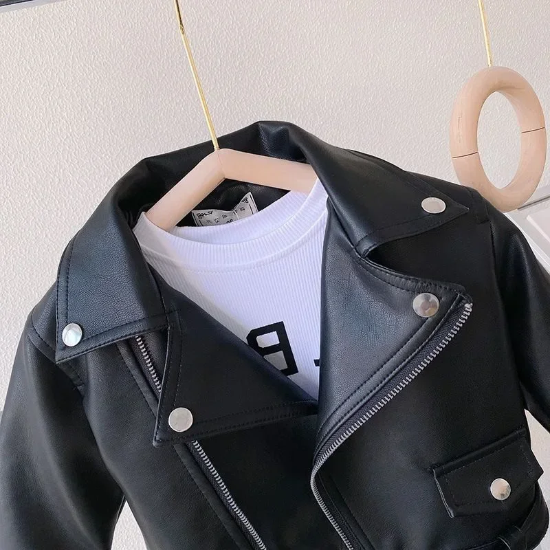 Baby Girls Leather Jackets Elegant Zipper Basic Jacket Spring Autumn 2024 Classics Handsome Baby Boy Pu Outerwear Kids Clothing