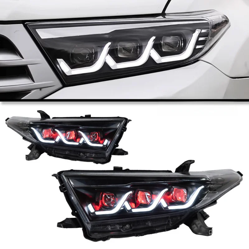 

For 2012-2014 Toyota Highlander, LED Lens Headlight Assembly, Sequential DRL & Flowing Turn Signal