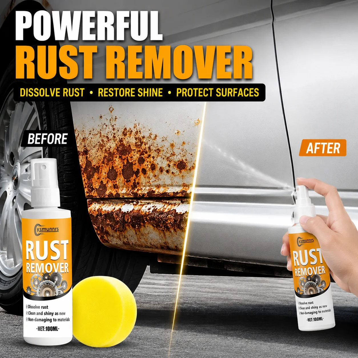 Powerful Rust Remover, Metal Rust Cleaner for Tools, Cars, Kitchens and Garages, Restores Metal Surfaces