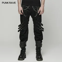 PUNK RAVE Men's Punk Visual Segmentation Design Splicing Pants  Detachable Adjustable Loops Men Trousers