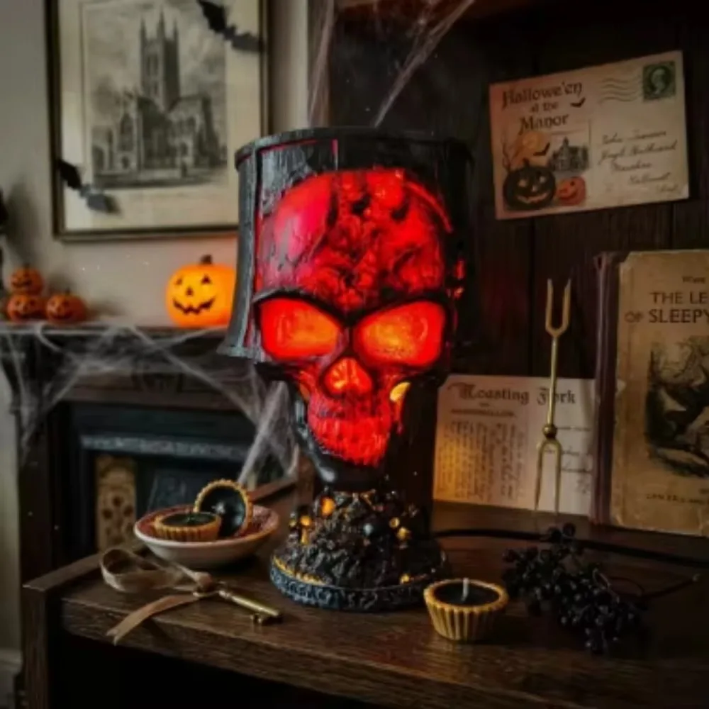 Mini Skull Statue LED Skeleton Resin Decor Halloween Desktop Ornament Home Room Decoration Accessory