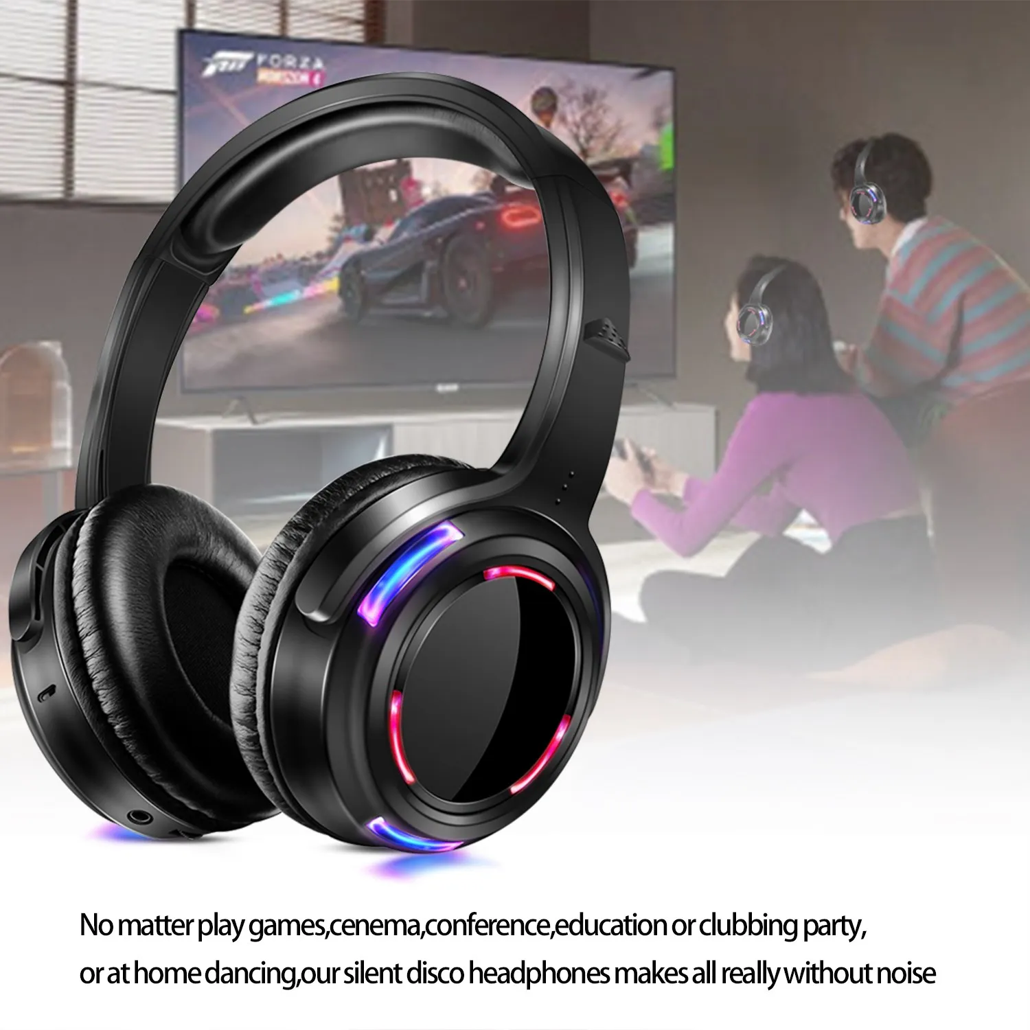 DJ Silent Disco Stereo Wireless Headphone Headset with Led Flashing Light For Quiet Party Clubbing Film