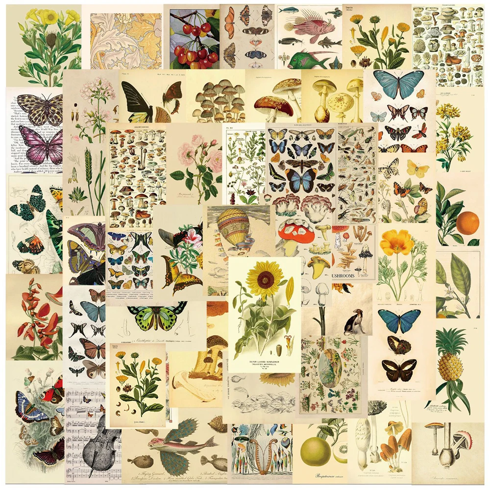 10/30/50 Stück Vintage Schmetterling Pflanzen Blumen Aufkleber Cartoon Obst Sticker DIY Kühlschrank Handy Wasserflasche Lustige Graffiti-Aufkleber