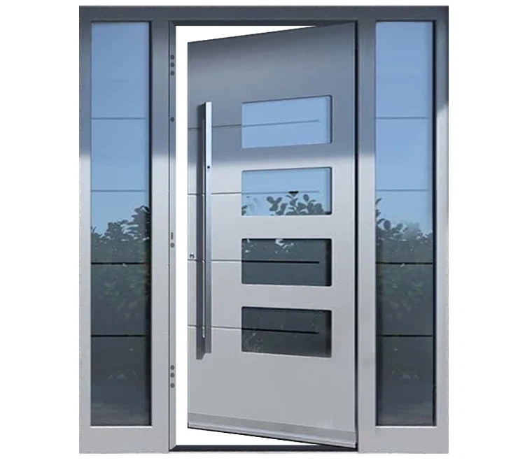 Modern Grey Design Waterproof Prehung Glass Inserted Metal Exterior Solid Aluminum Front Doors