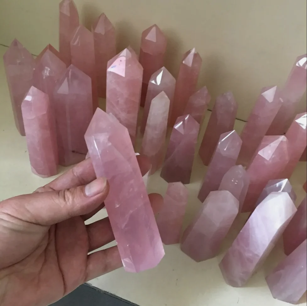 Natural Rose Quartz Crystal Point Hexagonal Wand Stone Obelisk Healing Reiki