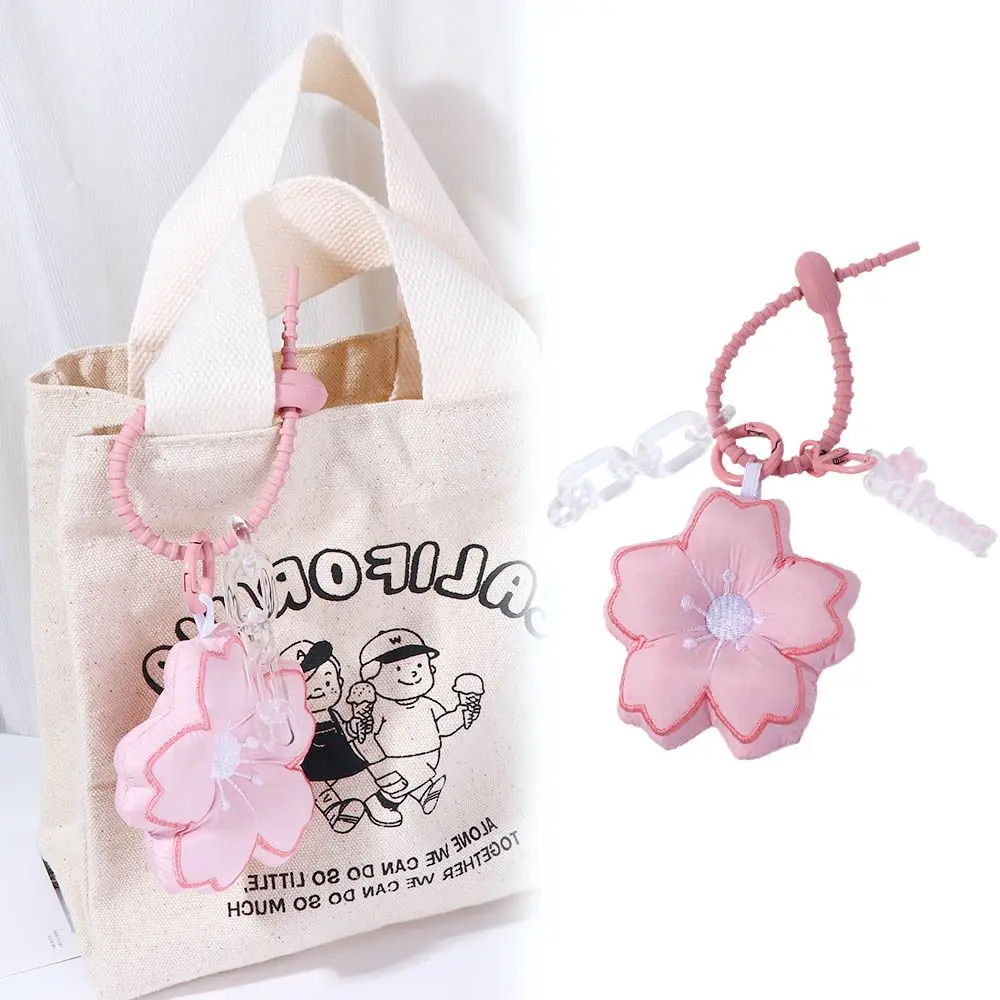 Soft Fabric Pink Girl's Gift Toy Key Trinket Floral Keychain Cherry Blossom Keyring Backpack  Accessory Sakura Bag Pendant