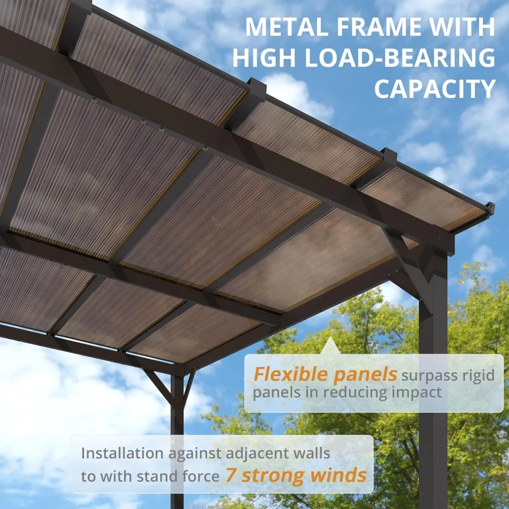 Altana 8' X 10' Hardtop, metalowa rama Gazebos Lean to Pergola, dach pawilonu na patio, zewnętrzna altana do montażu na ścianie, podwórko