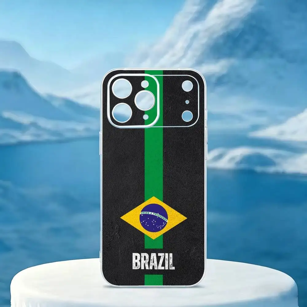 B-Brazil Flag Printed  Phone Case For iPhone 14 16 15 17 13 12 11 Pro Max Plus Transparent TPU Soft Case
