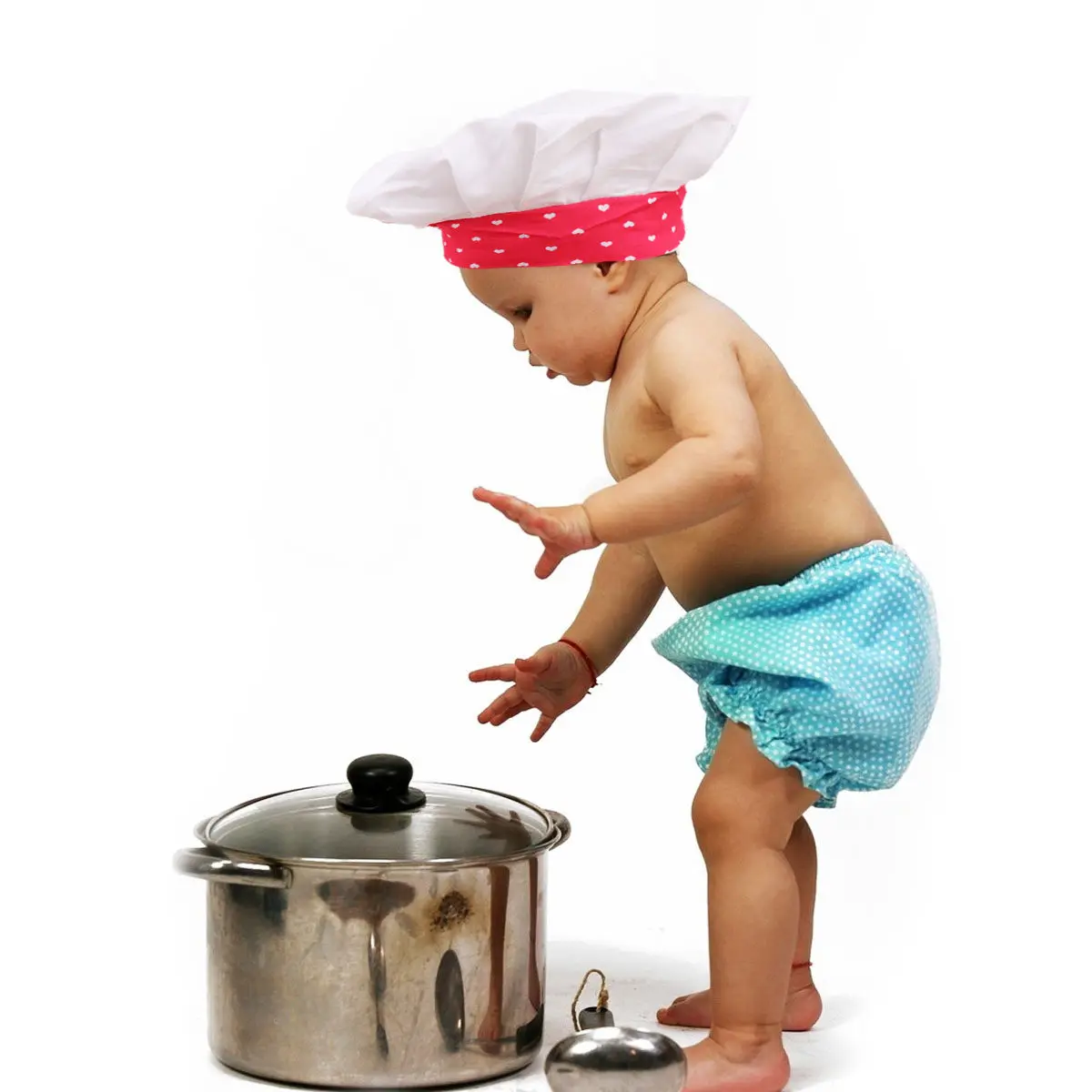 3Pcs Kids Chef Outfit Cotton Chef Apron Set Red Heart Design Easy Clean Reusable Protective Sleeve for Art Class Outdoor