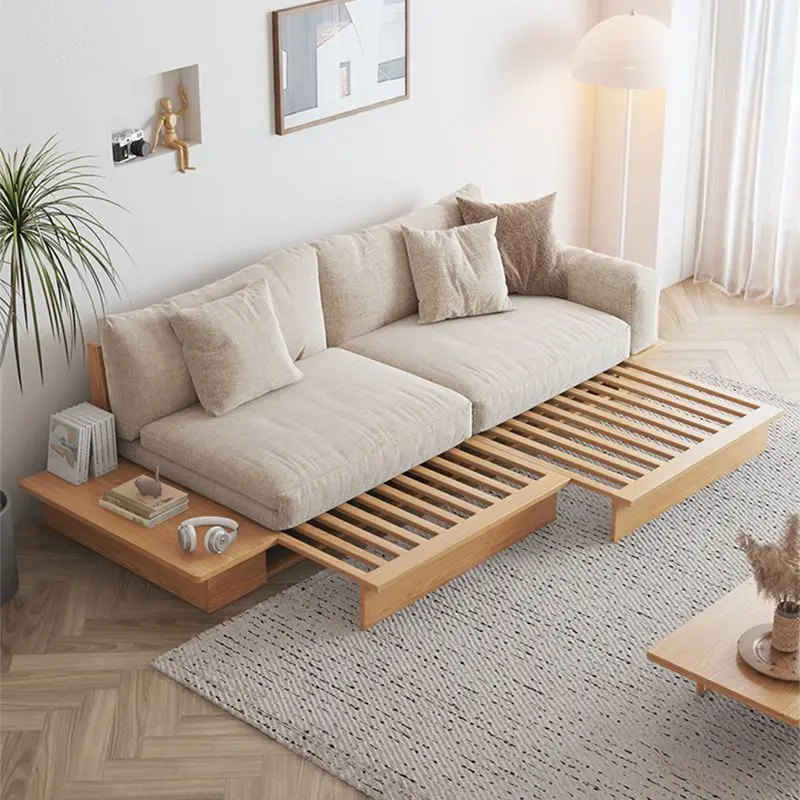 Solid Wood Small Sofa Simple Home Folding Sofa Bed Integrated Dual-use Telescopic Multi-functional