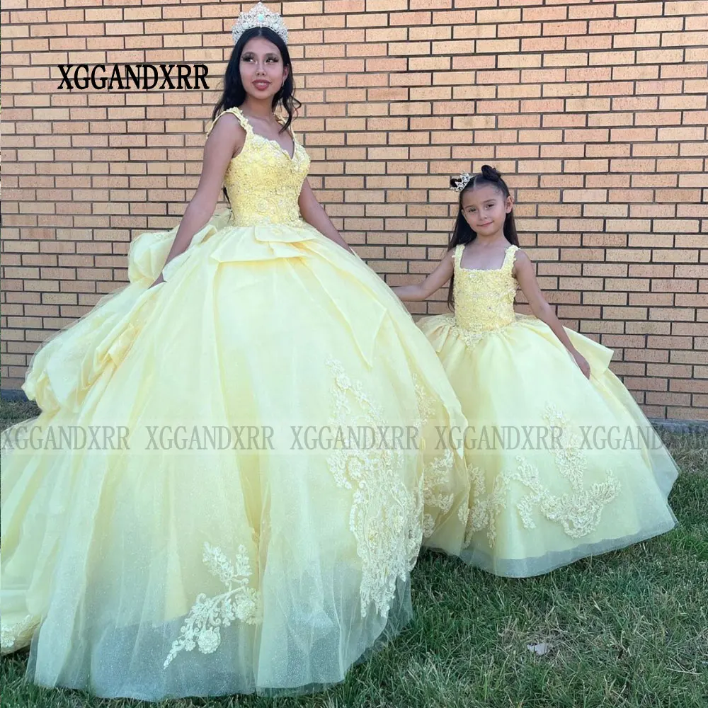 Elegante princesa amarela Quinceanera Vestido, Doce vestido de baile 16 anos, Vestido Sisiter, Mexicano, 15 Anos, 2024