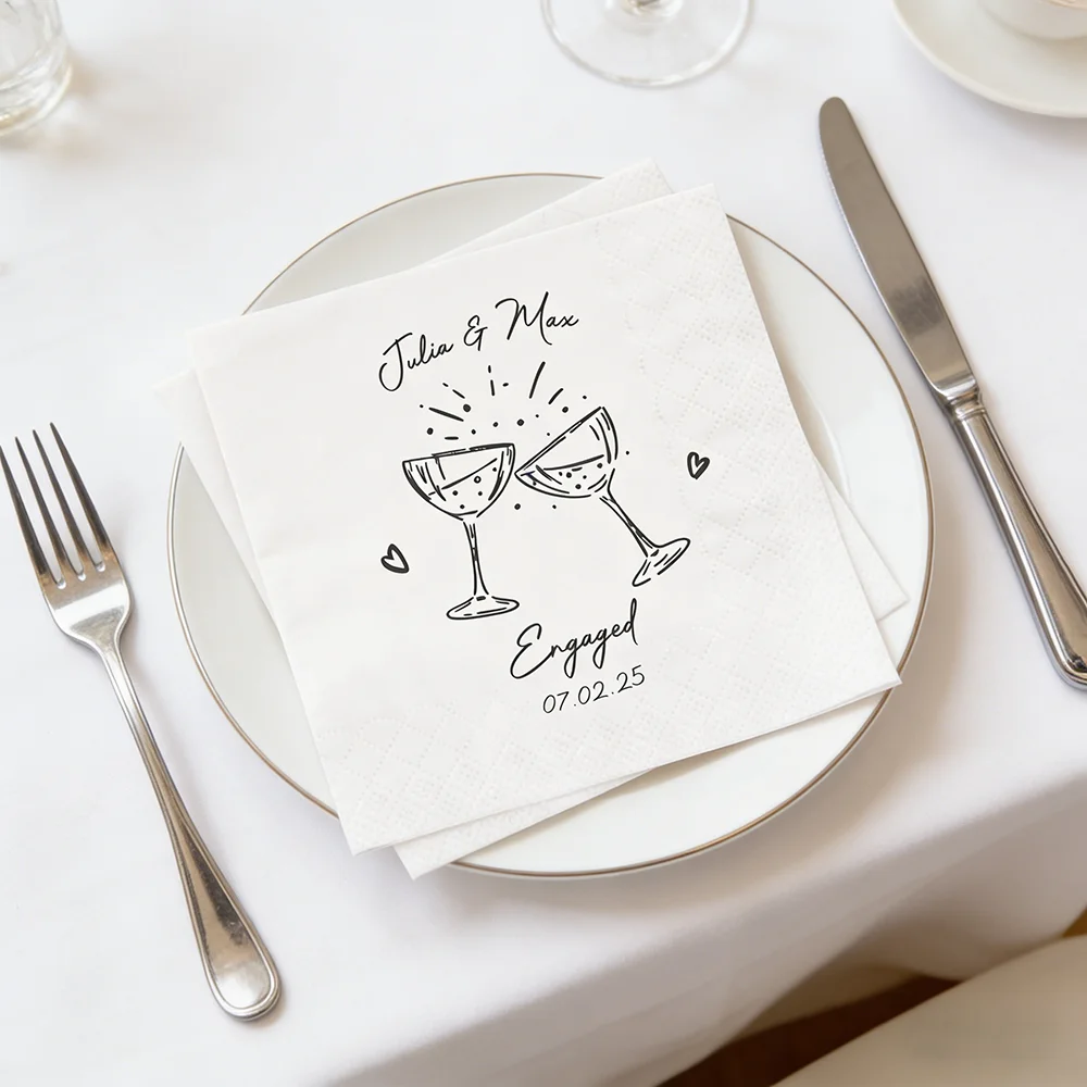 Personalisierte 20 Blatt Cocktail-Servietten für Verlobung und Hochzeit, Servietten für den Empfang am Hochzeitstag, Tischdekorationen für Brautparty und Verlobungsfeier