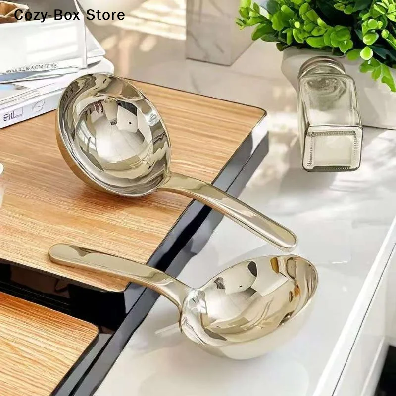 [ZY]Short Handle 201 Stainless Steel Deepen Tablespoons Soup Ladle Large Ramen Bouillon Spoon Kitchen Tableware Cooking Utensils