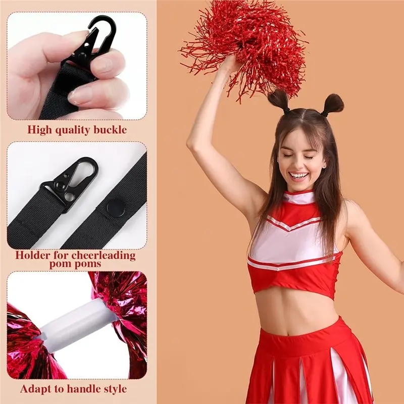 A35F Perfect Pom Poms Holder With Snap Closure Hanger Accessories 12 Pcs Cheerleading Adjustable Backpack Straps Keychains