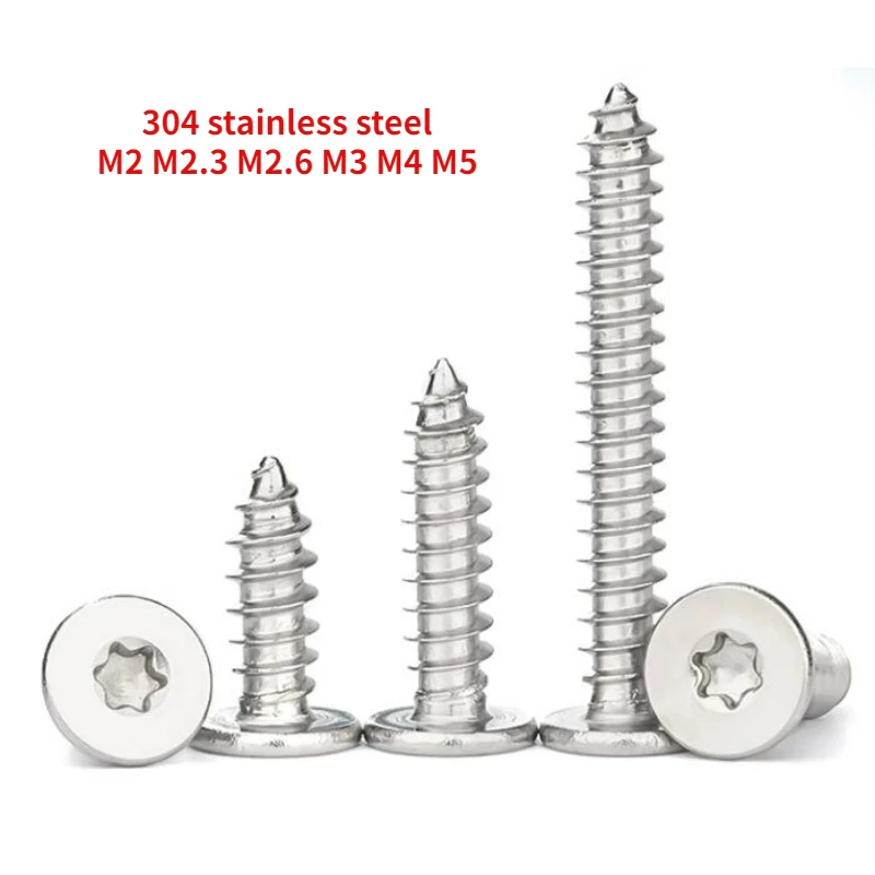 M2 M2.3 M2.6 M3 M4 M5 304 Stainless Steel Large Flat Head Plum Blossom Self Tapping Screw Star Shaped CA Pointed Tail Wood Screw