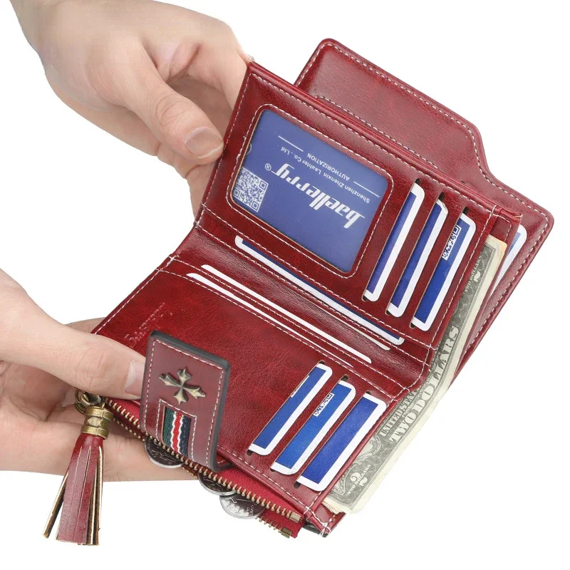 Bifold korte olie wax kaart portemonnee damesmode hoge kwaliteit portemonnees stijlvolle kaarthouder portemonnee dames vintage lederen portefeuilles