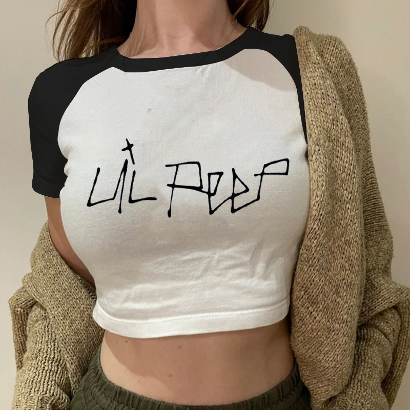 

Summer Tshirt Lil Peep Hip-hop Singer Loose Fun Tee Letter Print Harajuku Loose Casual Chic Short sleeve Crop Top Women Clothing