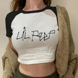 Camiseta de Lil Peep para mujer, Camiseta holgada de cantante de Hip-hop, divertida, con letras estampadas, Harajuku, Top corto informal de manga corta