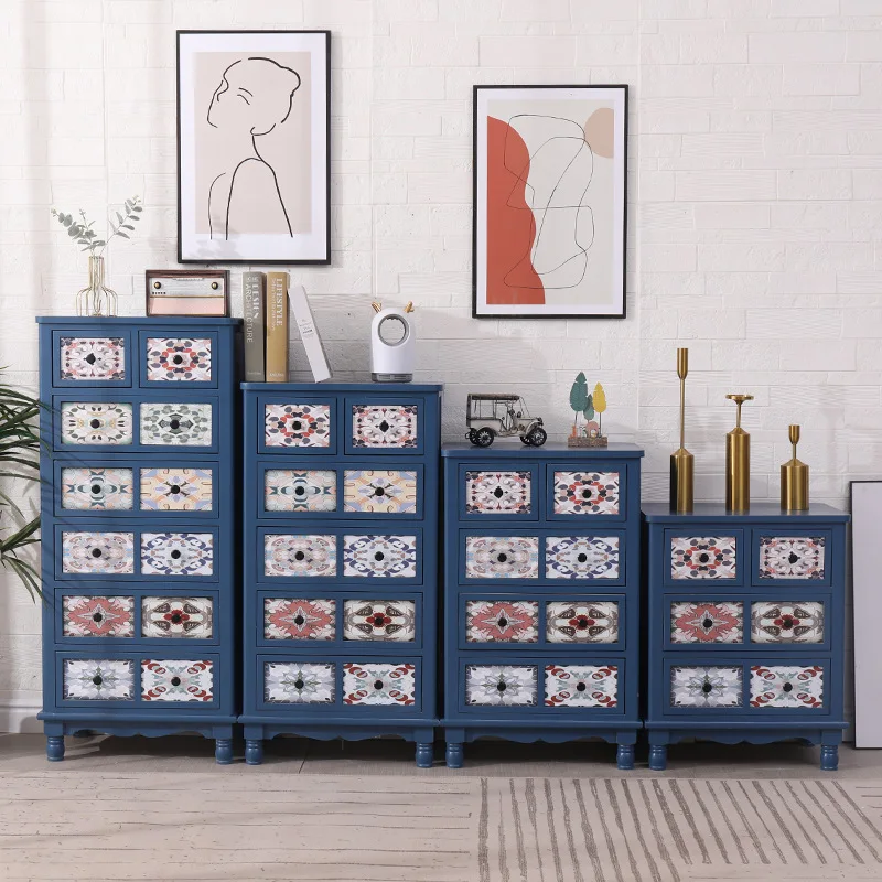 #Solid wood chest of drawers Living room retro chest of drawers American locker Drawer Bedroom storage cabinet Standing cabinet