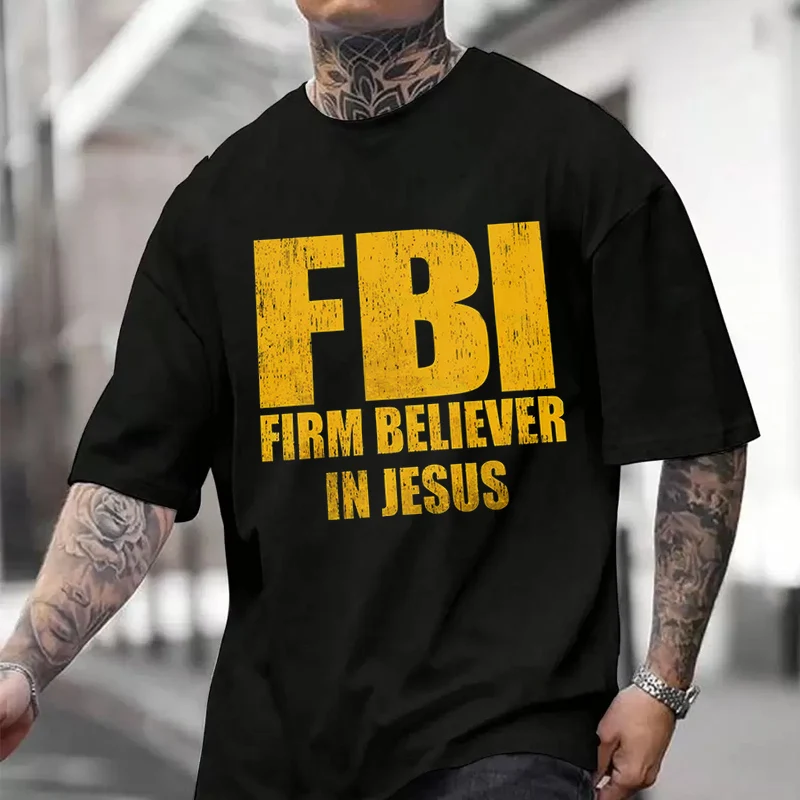 

Retro Religious FBI Men's And Women's T-shirt Summer New Cotton Tee Short-sleeved Motorcycle Cycling Top