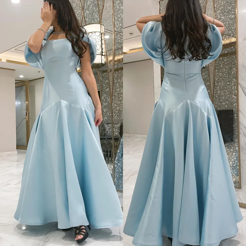 Customized Simple Sizes Available Pleat A-line Square Neck Midi Dresses Bespoke Occasion Dresses Modern Style Matching Classic