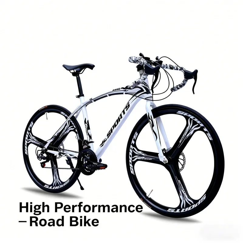

21-Speed 700c Road Bike Bicycle with Integrated Wheel White & Black Adult Variable Speed Drop Handlebar for Sports & Fitness