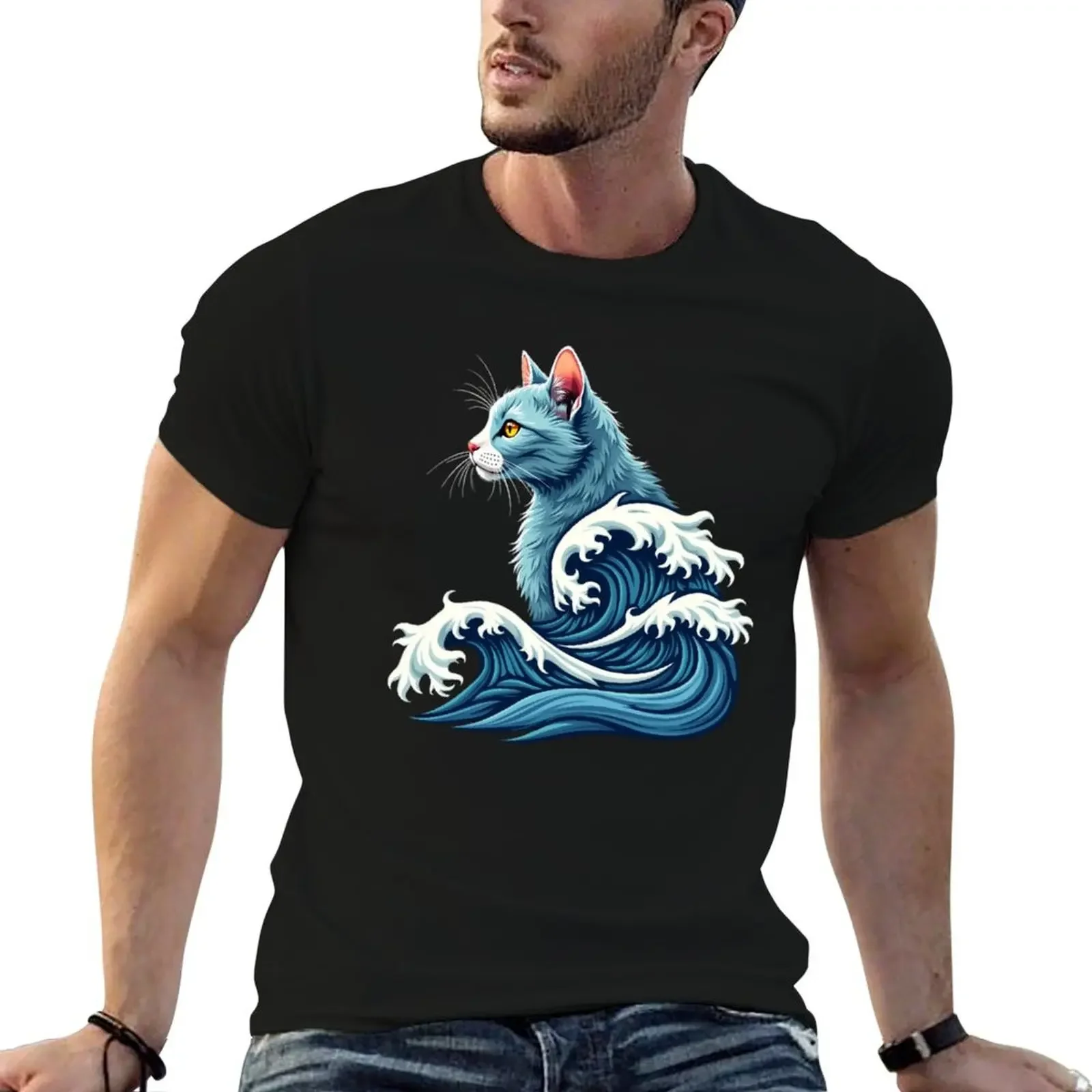 

waves cat T-Shirt tees sports fans anime tshirt Men's clothing