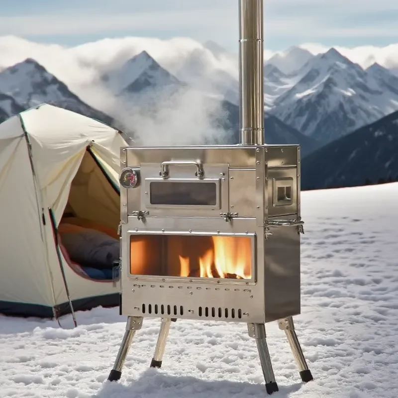 New Portable Multi-functional Camping Stove with Chimney and Oven for Outdoor Wood-burning Use
