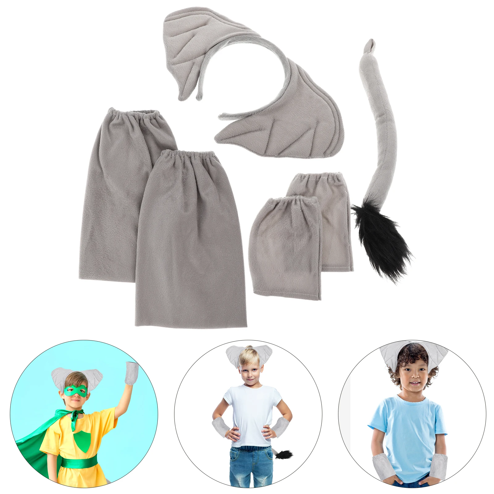 

Ears Costume Set For Halloween Party Cosplay With Tail Bowtie Kids Wearable Lightweight Comfortable Fabric Halloween Animal